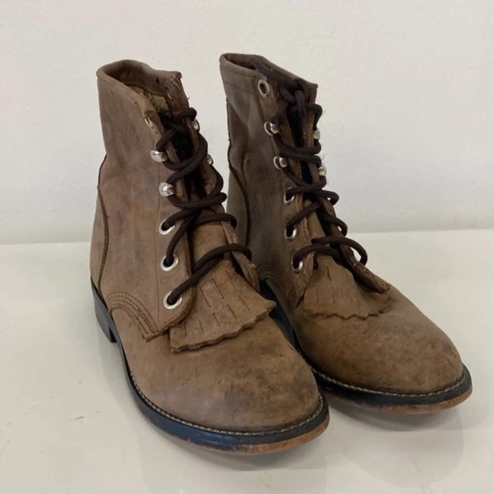 Justin cowboy lace up boots youth brown‎ 9.5D
